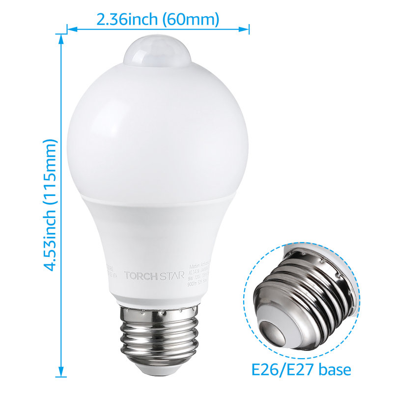 Ampoule à détecteur de mouvement A19, 60W Eqv. Base E26, blanc pur 6000K