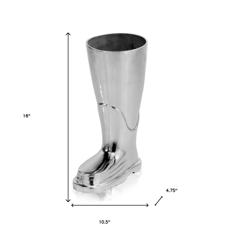 Conesus 16" Silver Buffed Aluminum Firefighter Boot Umbrella Stand Sculpture