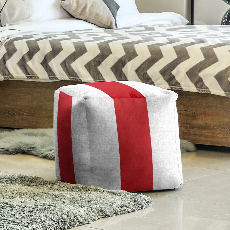 Repose-pieds cubique rond à rayures 20,5", Blanc / Rouge