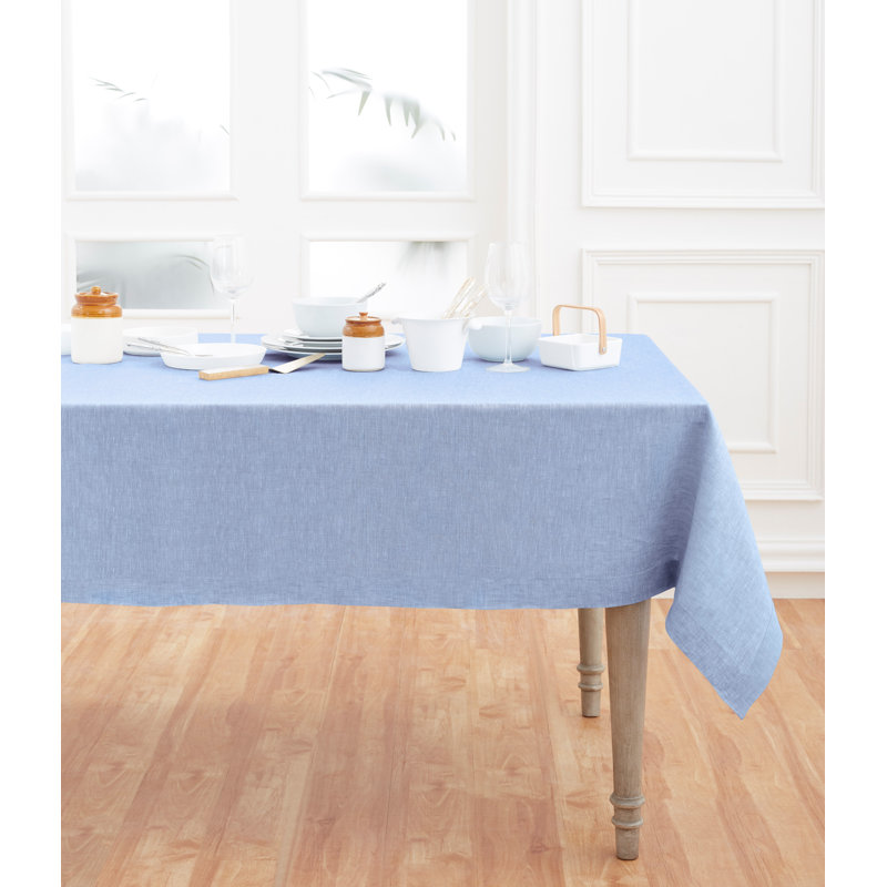 100% Pure Linen Tablecloth - Athena, 108" x 60", Chambray Blue