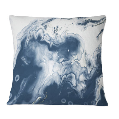 Liquid Ink Art In Shades Of Dark Blue I - Modern Printed Throw Pillow