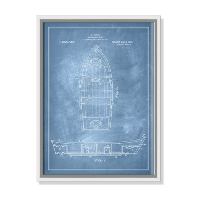 «Boat 1 Blueprint - Blue - Floater Frame», impression sur toile