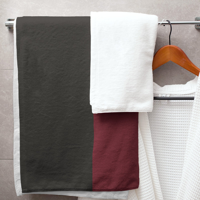 Lightweight Bath Towel, Black/Brick Red/Black, Poly/Cotton