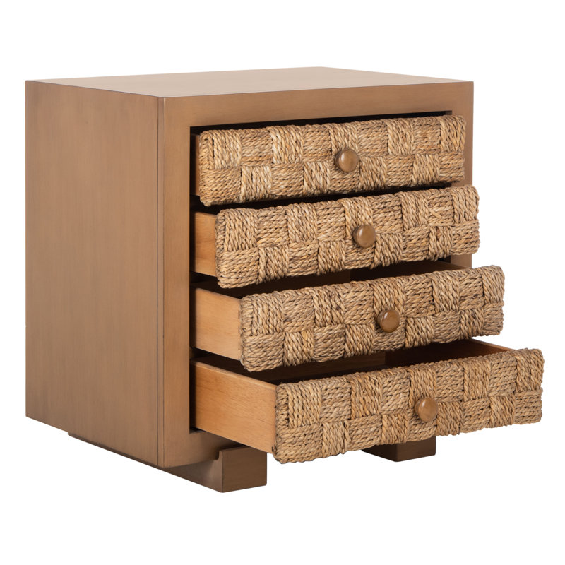 Table de chevet 4 tiroirs Cecere, Cuir véritable brun