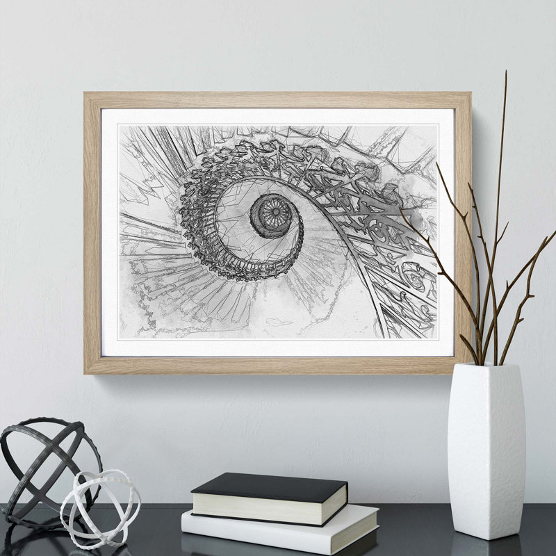 Spiral Staircase in Abstract - Framed Print, 36cm H x 48cm W x 2cm D, Oak Framed