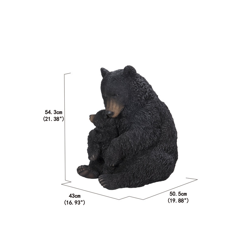 Large Black Polyresin Bear Mother and Child Garden Statue