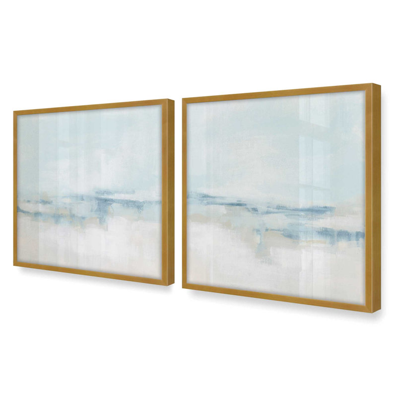 Ensemble de 2 impressions sur toile Cloudy Shoreline Hues, Cadre doré poli, H 21,5 po x l 41,5 po x P 1,25 po