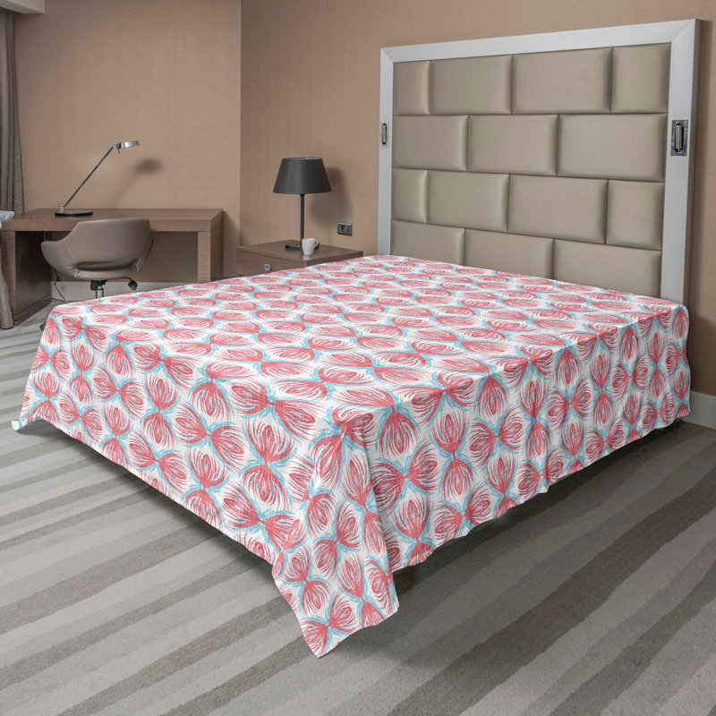Drap plat de style bohémien Ambesonne avec lignes abstraites corail et bleu ciel, Drap plat de taille double