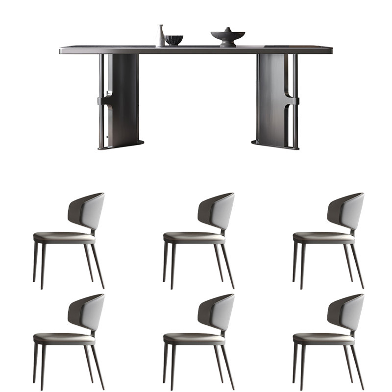 French style simple high-end dining table set, 29.5"H x 63"L x 33.4"W, White