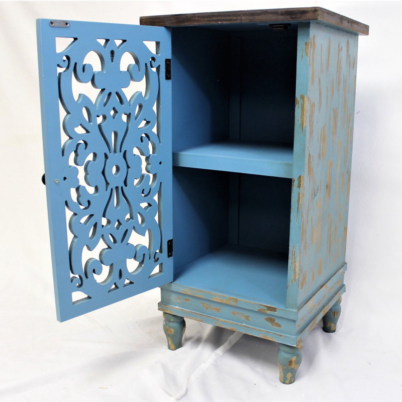 Jozwiak 30.75" Tall 1 - Door Accent Rustic Cabinet with Dual Storage Shelf, Distressed Blue