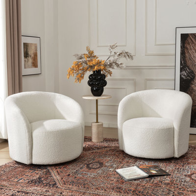 Cleaven 34" Wide Boucle Upholstered Swivel Barrel Chair (Set of 2)