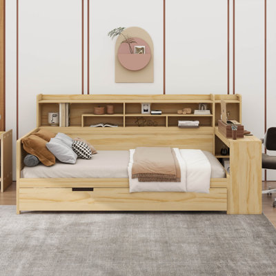 Wooden Frame Daybed With Trundle Storage, Shelves, And Integrated Study Desk by Lark Manor