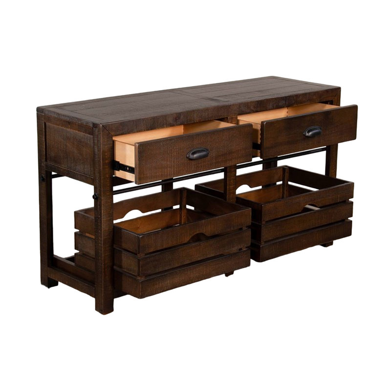 Table de canapé Flint, 2 tiroirs, caisses, bois d'acajou brun foncé, 50 po