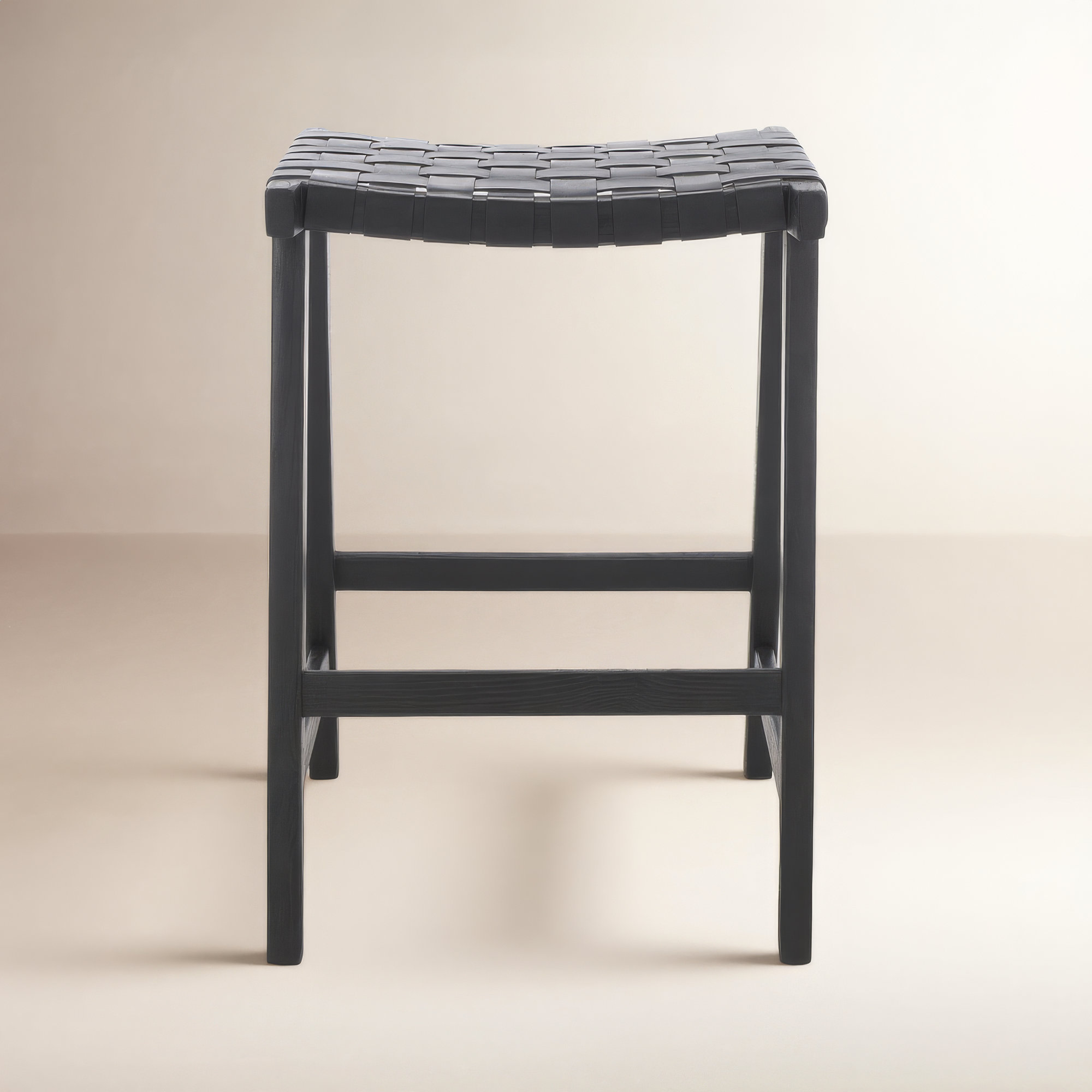 Alston Backless Leather Bar & Counter Stool, Black, Counter Stool (26.77” Seat Height), Black