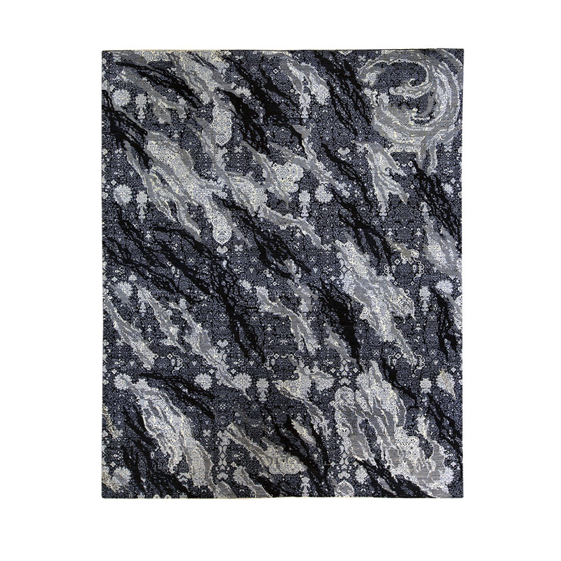 Tapis noir / gris de haute qualité noué à la main
