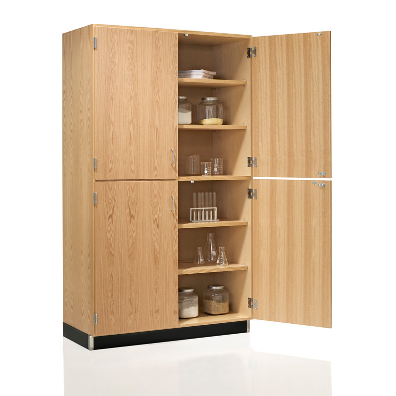 Solid Oak Four-Door Tall Cabinet with Adjustable Shelves