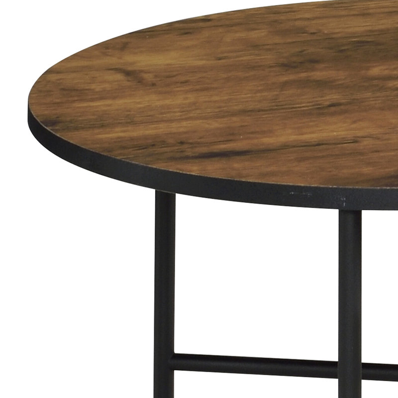 Tables gigognes Rustic Charm, chêne rétro et noir, fonctionnelles pour les espaces compacts, plateau rond en bois avec roulettes faciles à déplacer