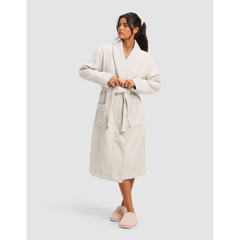 Waffle Bath Robe, XS, Light Gray