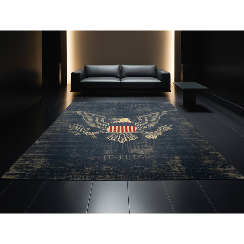 Soft Plush Etamin July 4Th Modern & Contemporary Abstract Area Rug in Gray – Navy Binding, 8x10