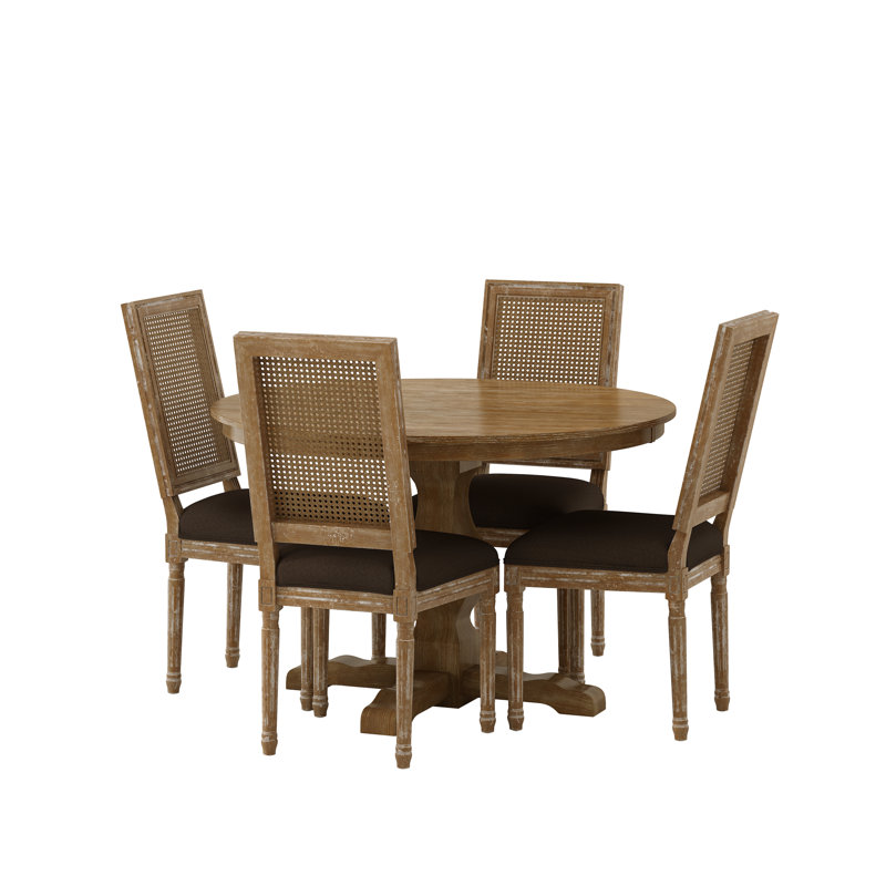 Burslem 4 - Person Pedestal Dining Set, Natural, Natural, Natural/Brown
