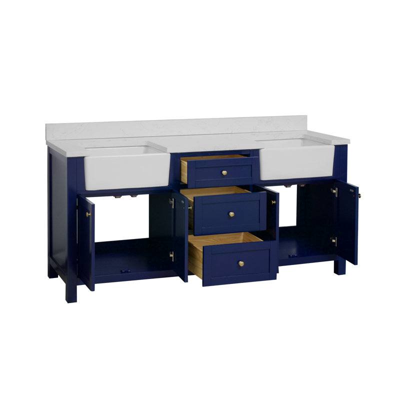 Yorkshire 72'' Double Bathroom Vanity with Engineered Stone Top, Royal Blue