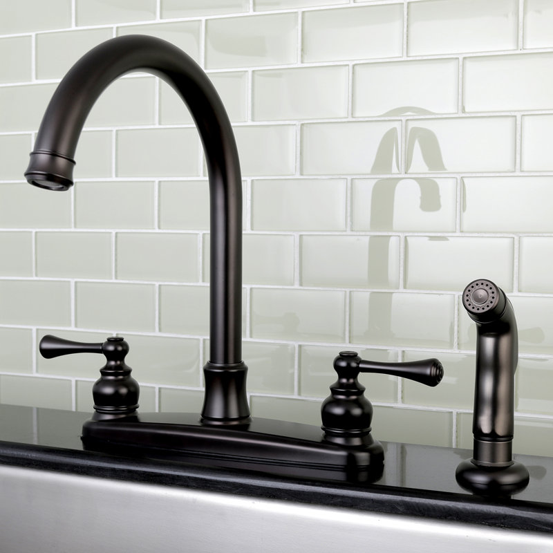 Kingston Brass Vintage Two-Handle 4-Hole 8" Centerset Kitchen Faucet with Side Sprayer, Oil Rubbed Bronze