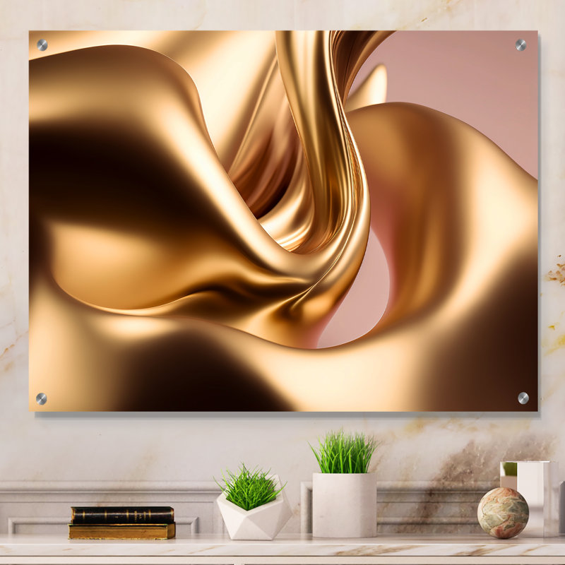Or liquide lisse dans de douces nuances d'or et de taupe II - Art mural acrylique abstrait à encre liquide moderne