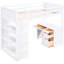 Lit mezzanine simple blanc avec tablettes, bureau inclus - fabrication en bois massif pour une durabilité accrue et une utilisation accrue de l'espace, tablettes en construction robuste pour maximiser le confort
