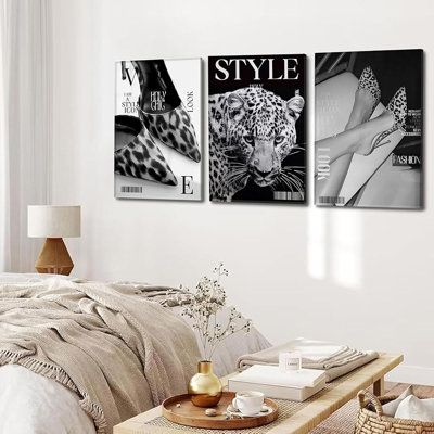 Tendance léopard, art mural, magazine rétro, talons léopard, affiche, toile, décoration, peintures, BCBG, Y2k