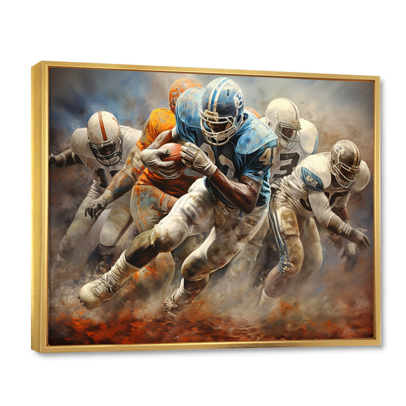 Football Interaction stratégique I - Impression, H 34 po x l 44 po x P 1,5 po, Cadre flottant doré