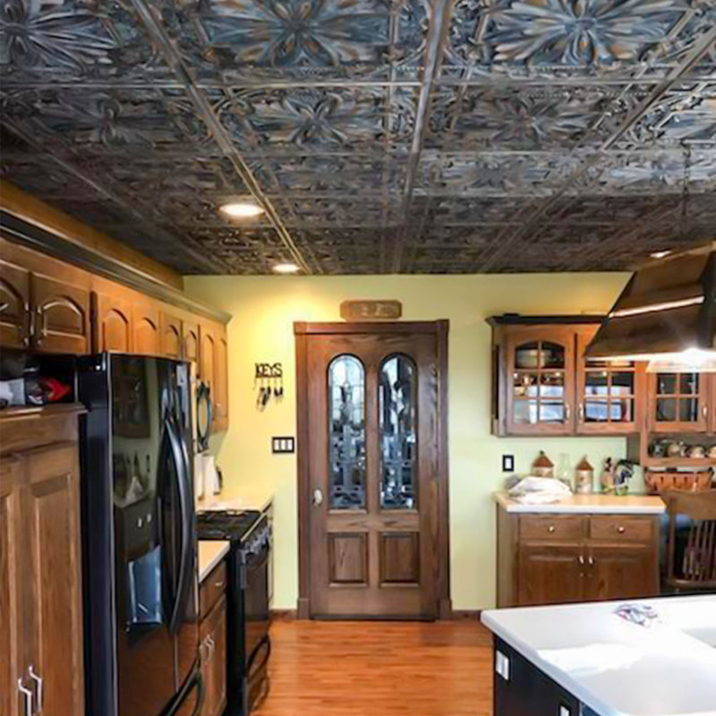 Milan 24'' L x 24'' W Textured PVC Drop-In & Glue Up Ceiling Tile Ceiling Tile, Smoked Gold