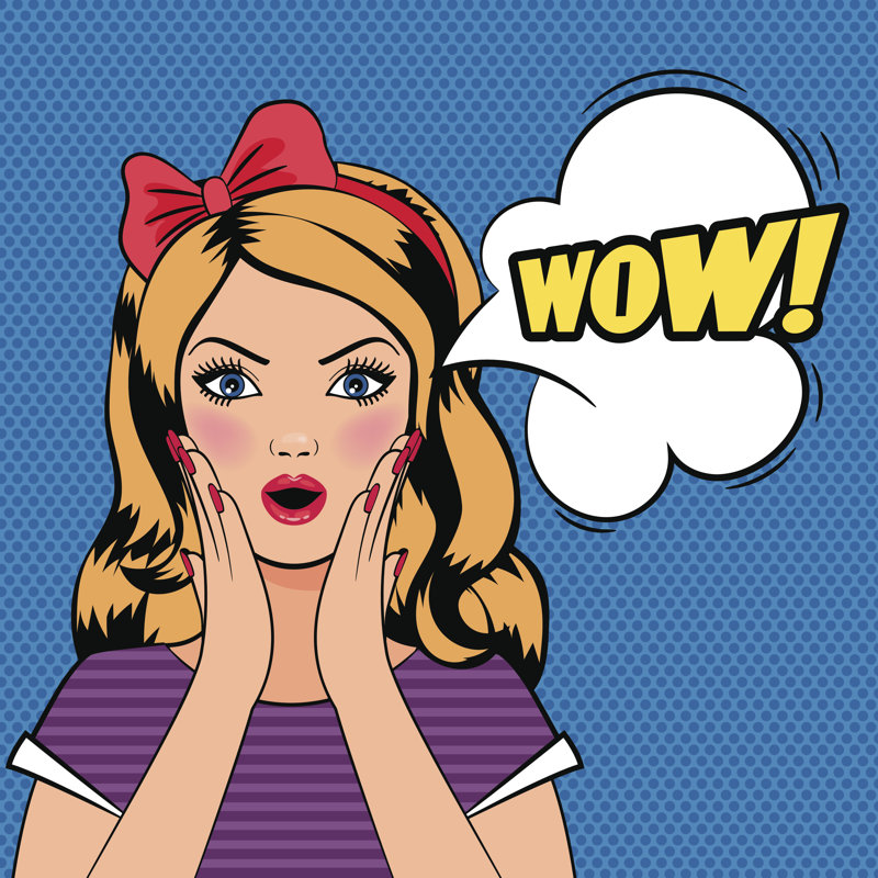 Wow Woman, Pop Art Woman With WOW Sign - Wrapped Canvas Print, 91cm H x 91cm W x 3.8cm D