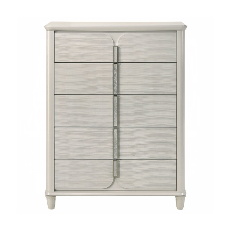 Commode 5 tiroirs en bois au fini blanc perle