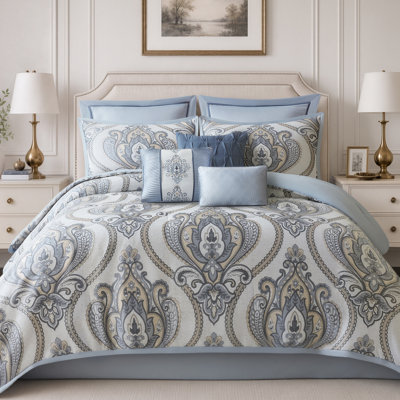 Madison Park Aveline Blue Jacquard Chenille 9-Piece King Comforter Set