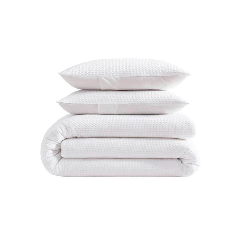 Cotton Waffle Duvet 3 Pc , White, King Duvet Cover + 2 King Shams