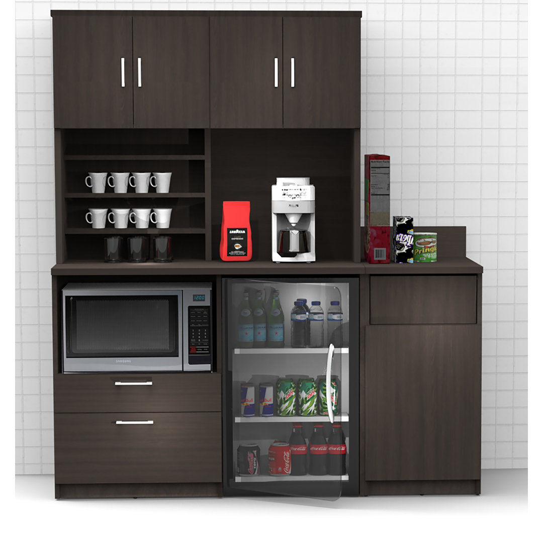 Commercial Grade Coffee Kitchen Lunch Room Cabinets Fully Assembled Espresso – 66"W x 75"H 3 pc Breaktime