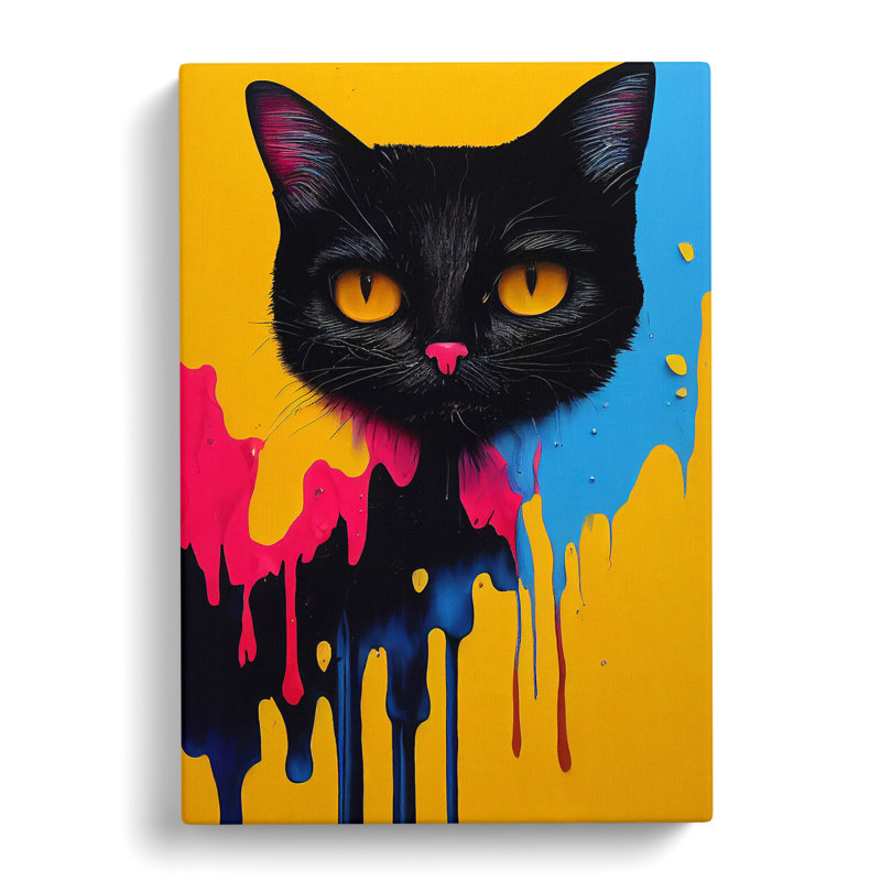 Painted Cat No.1 - Wall Art, 50cm H x 35cm W x 3cm D, Wrapped Canvas