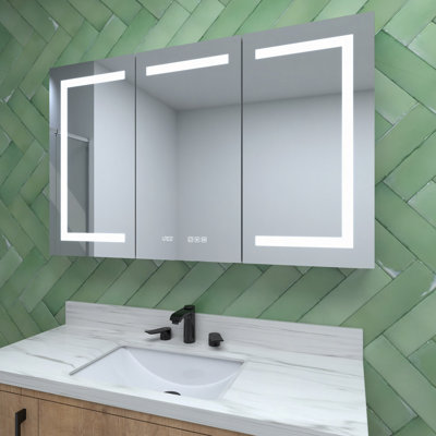 48" W X 30" H Rectangular Silver Aluminum Recessed/Surface Mount Medicine Cabinet With Mirror LED And Clock