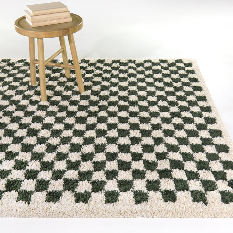 Wingate Checkered Shag Area Rug, Rectangle 7'10" x 10', Green