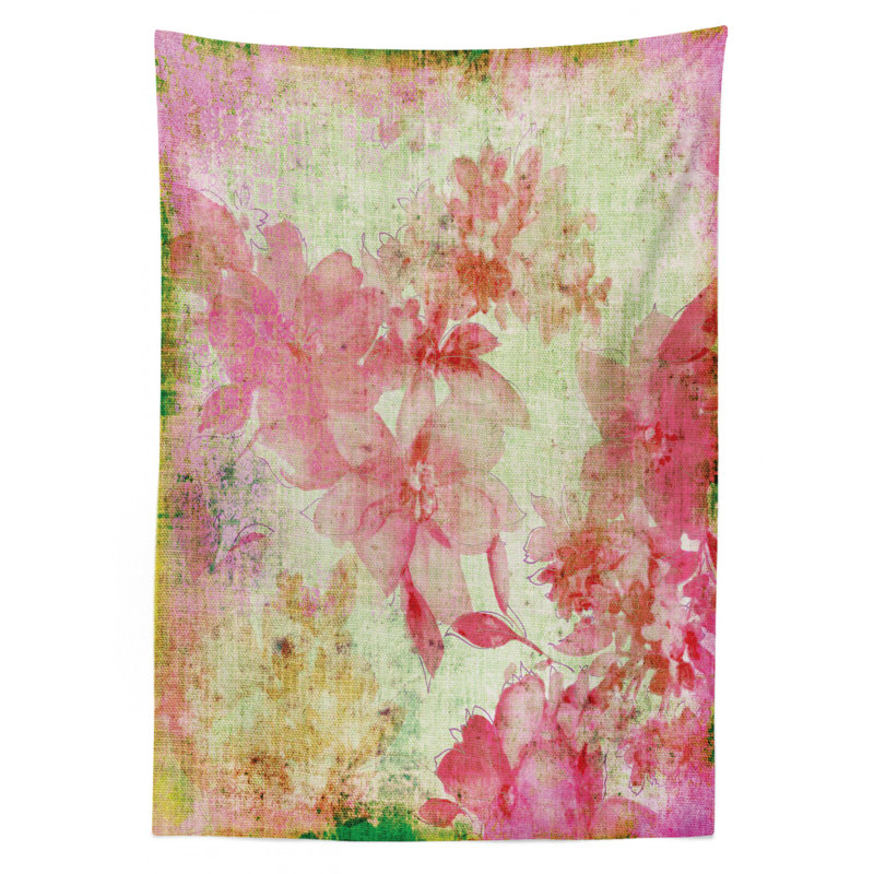 Nappe florale, motif floral avec motif rétro de style rétro sur fond grunge, housse de table rectangulaire pour décor de cuisine de salle à manger, 52 po x 70 po, rose et vert