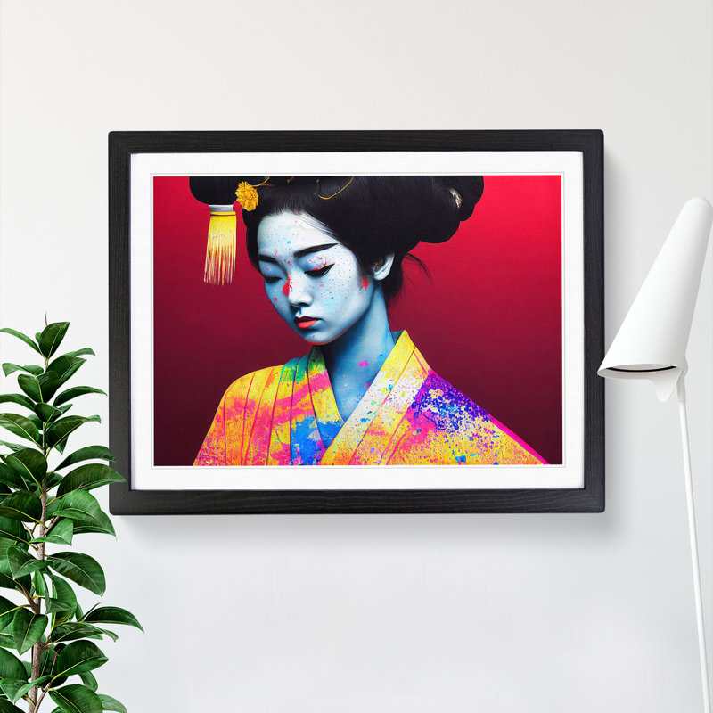 Colourful Geisha Vol.3 - Single Picture Frame Print, 34cm H x 46cm W x 2cm D, Black Framed