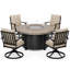 Table brasero ronde en teck gaufré avec 4 chaises de salle à manger pivotantes à bascule, ensemble de conversation extérieur-278420991