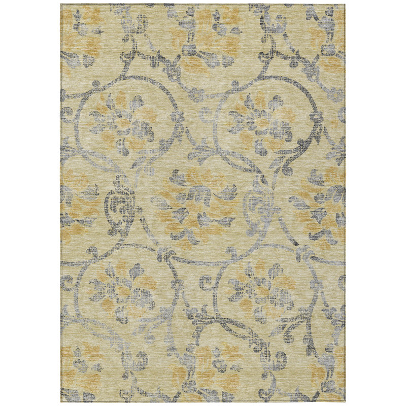 Slesh Washable Floral Indoor / Outdoor Rug, Rectangle 8' x 10'