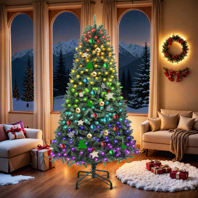 6 FT Prelit Green Christmas Tree with Adjustable Lighting