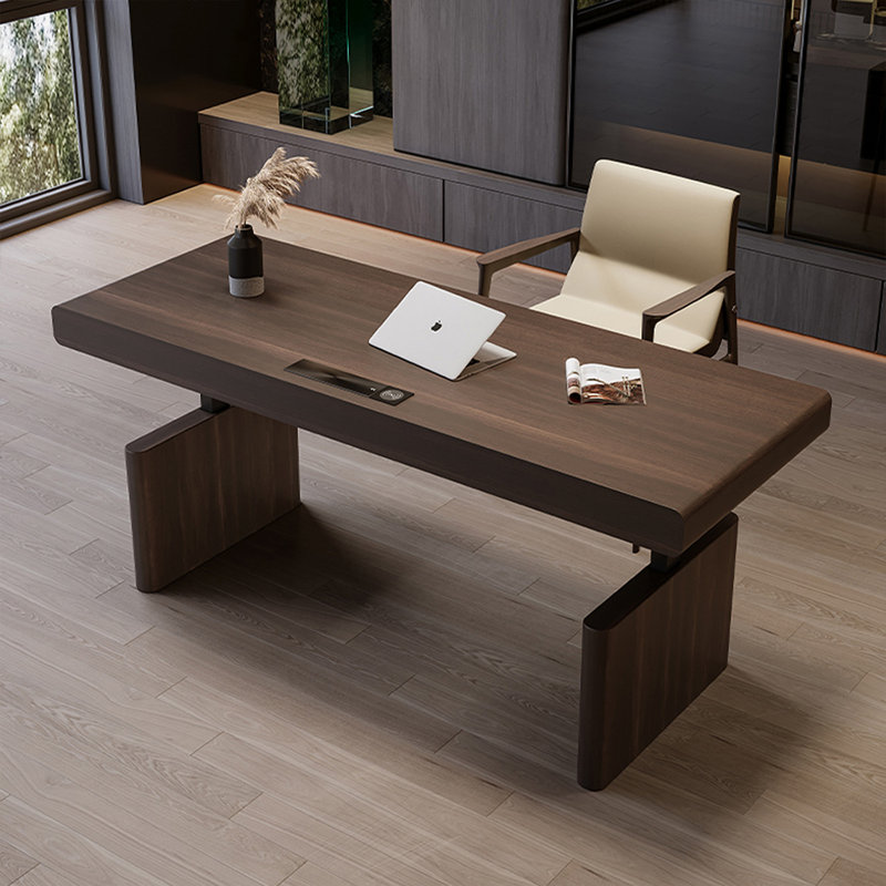 Bureau rectangulaire en bois massif couleur fumée, 53.94" H x 55.12" W x 25.59" D