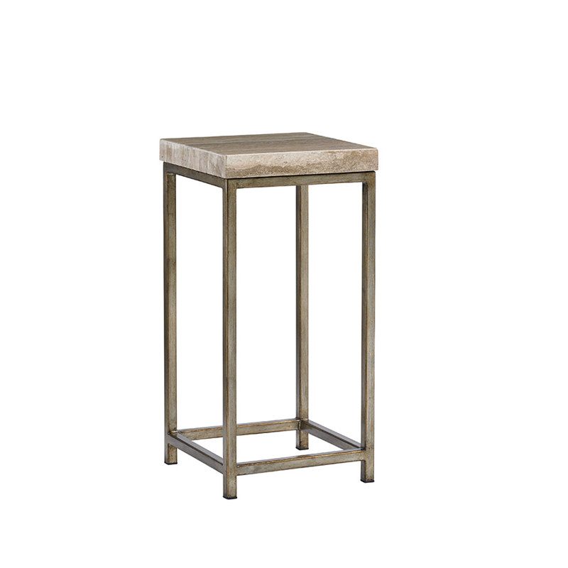 Contemporary Silver Travertine & Metal Square Accent Table