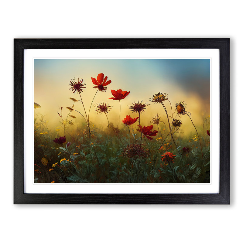Enticing Wildflowers Floral - Single Picture Frame Print, Black, 46cm H x 64cm W x 2cm D