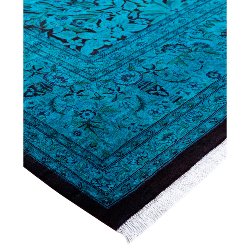 Overdyed Hand-Knotted Wool Modern-Contemporary Green Area Rug 9' 1" x 12' 4"