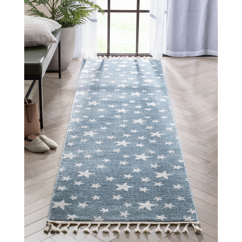 Jaosinho Geometric Machine Braided Rectangular 5'3" x 7'3" Polypropylene Area Rug in Blue, Runner 2'7" x 9'10"