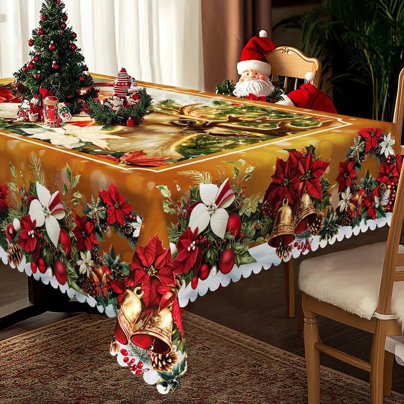 Nappe lavable motif père Noël en polyester pour décorations de Noël, L 70,8 po x l 0,2 po
